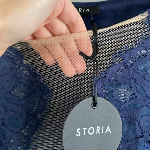 STORIA: NAVY BLUE COCKTAIL EMBROIDERED DRESS - Picture 3 of 7